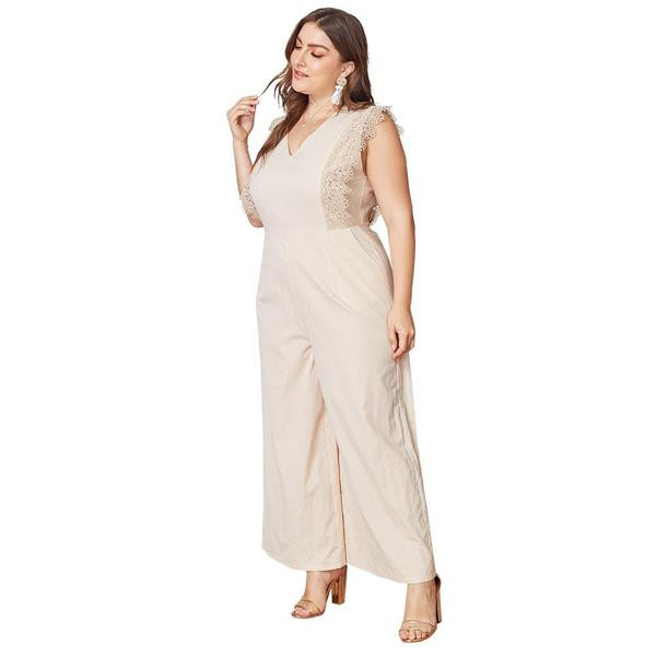 Γυναικεία ολόσωμη φόρμα  με μπεζ κέντημα