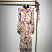 Дамска дълга рокля с дълъг ръкав и класическа яка