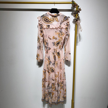 Дамска дълга рокля с дълъг ръкав и класическа яка