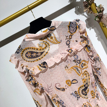 Дамска дълга рокля с дълъг ръкав и класическа яка