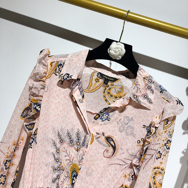 Дамска дълга рокля с дълъг ръкав и класическа яка 