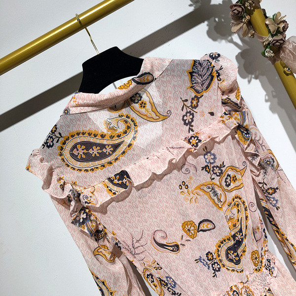 Дамска дълга рокля с дълъг ръкав и класическа яка 