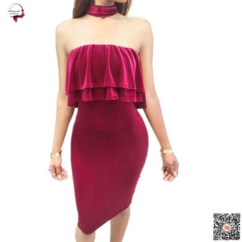 Модерна дамска рокля с голи рамене в  четири цвята