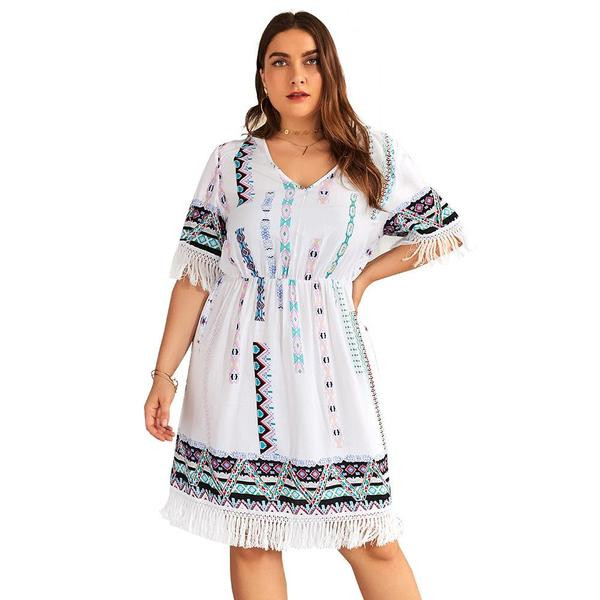 Дамска ежедневна рокля в два цвята с ресни