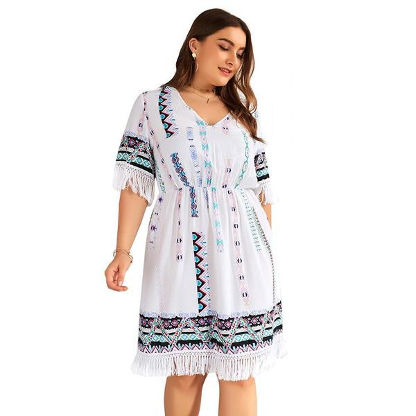 Дамска ежедневна рокля в два цвята с ресни