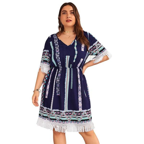 Дамска ежедневна рокля в два цвята с ресни