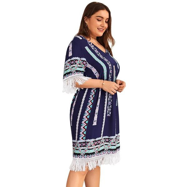 Дамска ежедневна рокля в два цвята с ресни