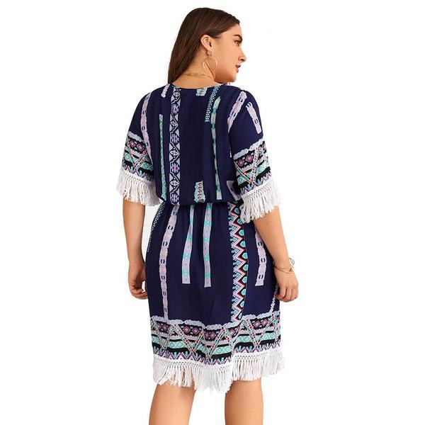 Дамска ежедневна рокля в два цвята с ресни