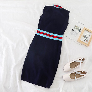 Rochie de dama eleganta Model Slim cu fermoar si broderie in negru si albastru