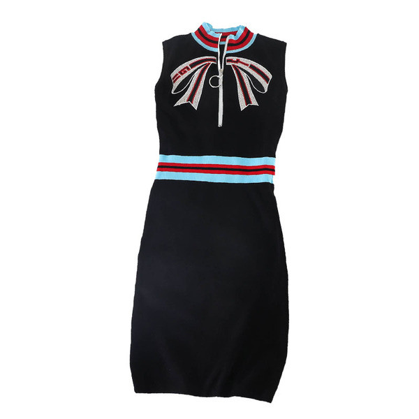 Rochie de dama eleganta Model Slim cu fermoar si broderie in negru si albastru