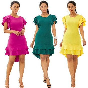 Rochie moderna de dama asimetrica cu maneci scurte in trei culori