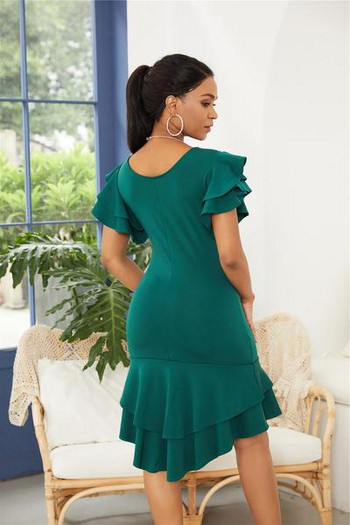 Rochie moderna de dama asimetrica cu maneci scurte in trei culori