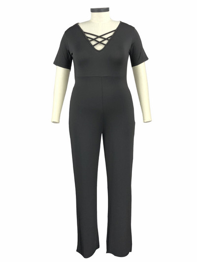 Γυναικεία ολόσωμη φόρμα σε μπλε και μαύρο χρώμα με κοντό μανίκι