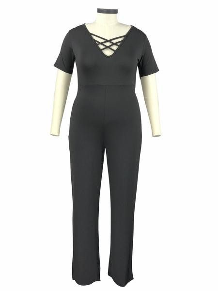 Γυναικεία ολόσωμη φόρμα σε μπλε και μαύρο χρώμα με κοντό μανίκι