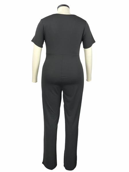 Γυναικεία ολόσωμη φόρμα σε μπλε και μαύρο χρώμα με κοντό μανίκι