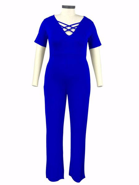 Γυναικεία ολόσωμη φόρμα σε μπλε και μαύρο χρώμα με κοντό μανίκι