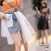 Fusta de dama denim model nou cu element din tul in doua culori