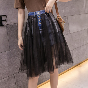 Fusta de dama denim model nou cu element din tul in doua culori