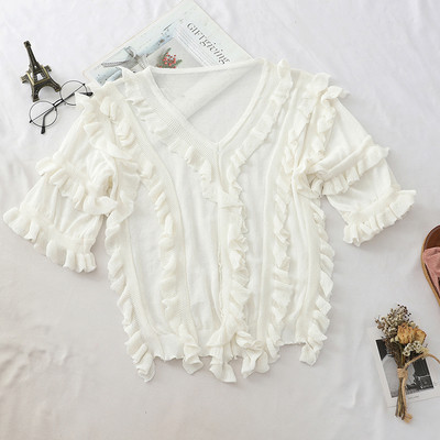 Bluză de damă modernă cu mâneci scurte și decolteu în V în mai multe culori