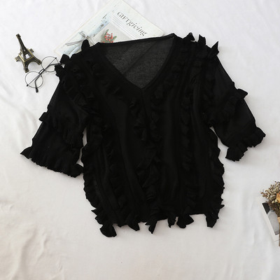 Bluză de damă modernă cu mâneci scurte și decolteu în V în mai multe culori