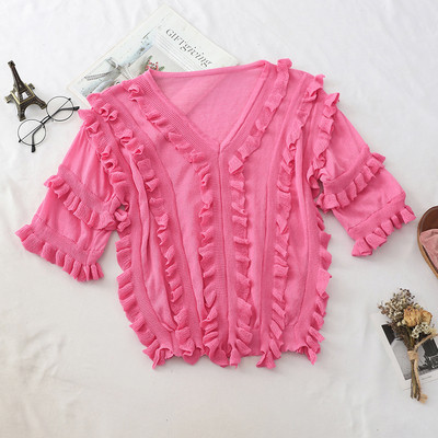 Bluză de damă modernă cu mâneci scurte și decolteu în V în mai multe culori