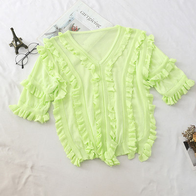 Bluză de damă modernă cu mâneci scurte și decolteu în V în mai multe culori