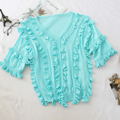 Bluză de damă modernă cu mâneci scurte și decolteu în V în mai multe culori