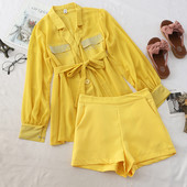 Set elegant pentru femei din două părți în negru, alb și galben