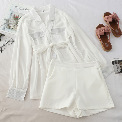 Set elegant pentru femei din două părți în negru, alb și galben