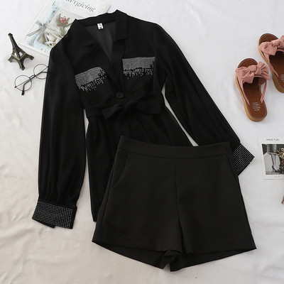 Set elegant pentru femei din două părți în negru, alb și galben