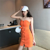 Rochie modernă de damă fără bretele Model subțire în negru și portocaliu