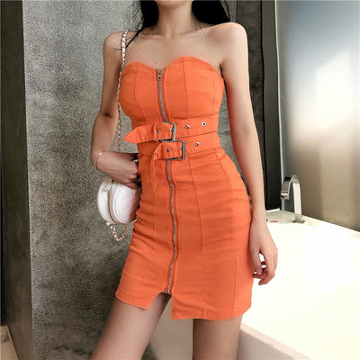 Rochie modernă de damă fără bretele Model subțire în negru și portocaliu