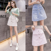 Fusta casual dama cu talie inalta, buzunare si nasturi in mai multe culori