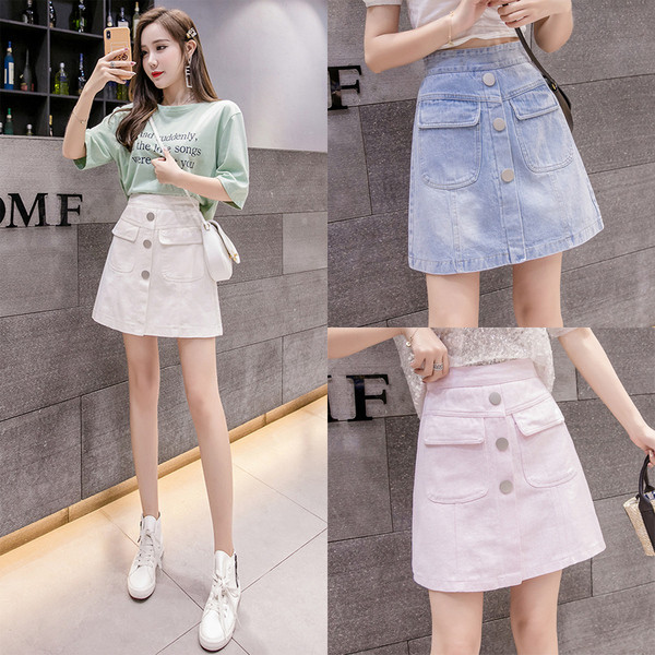 Fusta casual dama cu talie inalta, buzunare si nasturi in mai multe culori