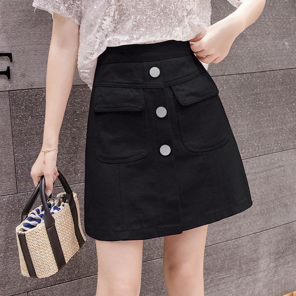 Fusta casual dama cu talie inalta, buzunare si nasturi in mai multe culori