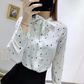 Cămașă elegantă de damă, cu mâneci lungi, alb și inimă aplicată