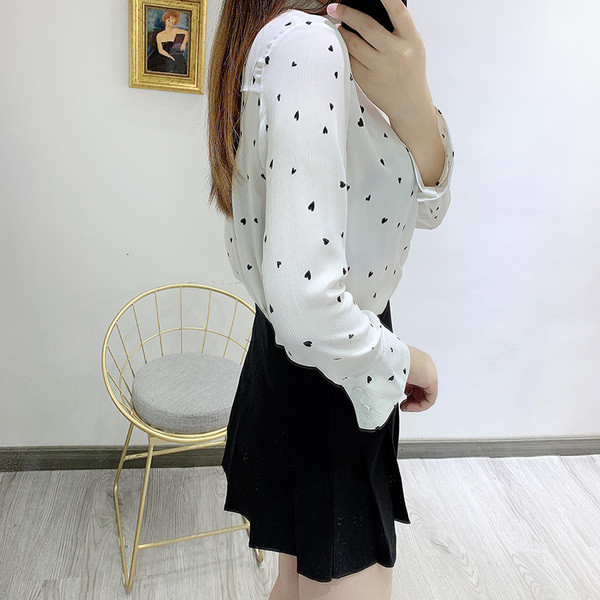 Cămașă elegantă de damă, cu mâneci lungi, alb și inimă aplicată