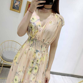 Rochie casual de dama cu bretele late si talie elastica