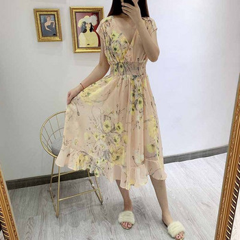 Rochie casual de dama cu bretele late si talie elastica