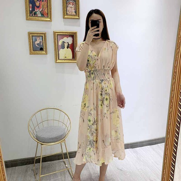 Rochie casual de dama cu bretele late si talie elastica