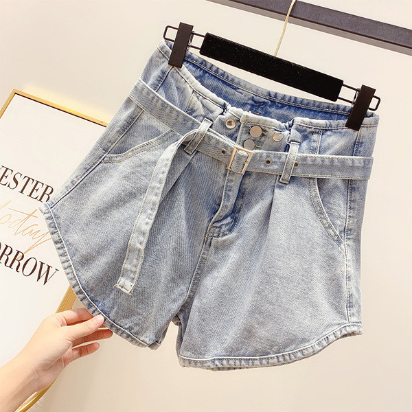 Pantaloni scurți din denim cu curea albastru