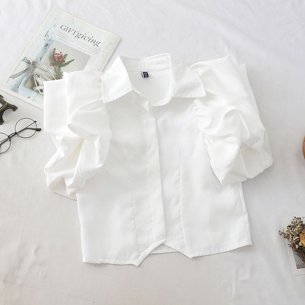 Cămașă elegantă de damă cu mâneci scurte în alb, negru și verde