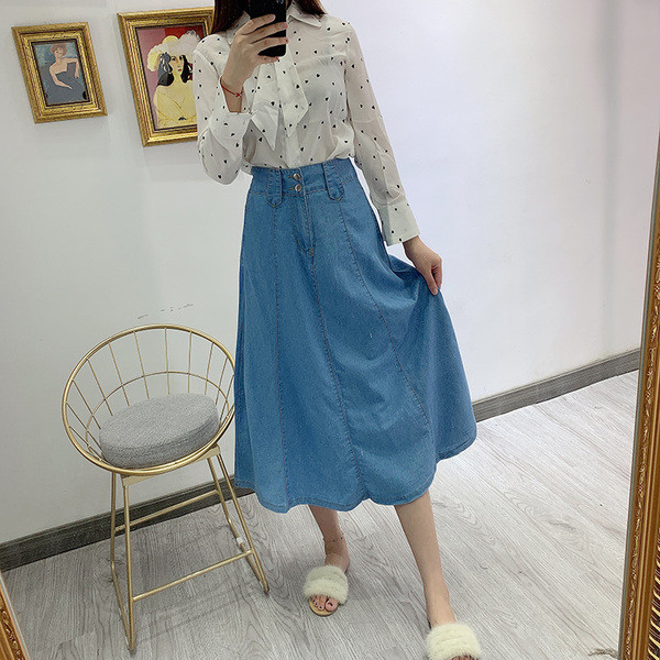 Fusta de dama larga din denim cu talie inalta