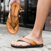 Papuci casual barbatesti de culoare maro cu talpa plata