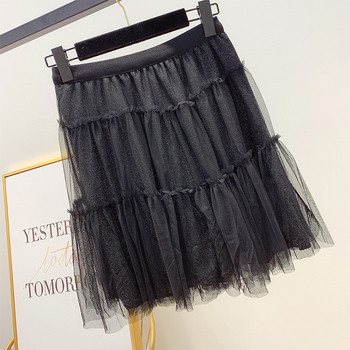 Fusta de dama cu tul si talie inalta in alb si negru