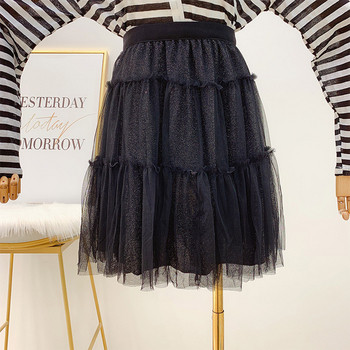 Fusta de dama cu tul si talie inalta in alb si negru