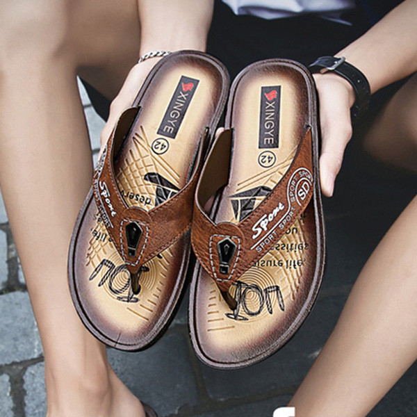 Papuci casual barbatesti din piele ecologica in doua culori