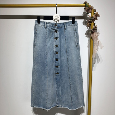 Fusta de dama din denim cu nasturi si buzunare in albastru