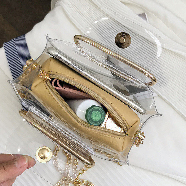 Geanta dama cu maner metalic lung si scurt