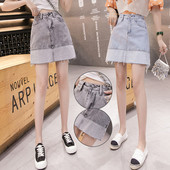 Дамска дънкова пола с висока талия в  два цвята 